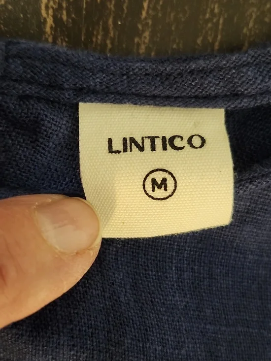 Lintico Navy 100% Linen Lagenlook Jasmine Drawstring Waist Dress Size M - Picture 5 of 8